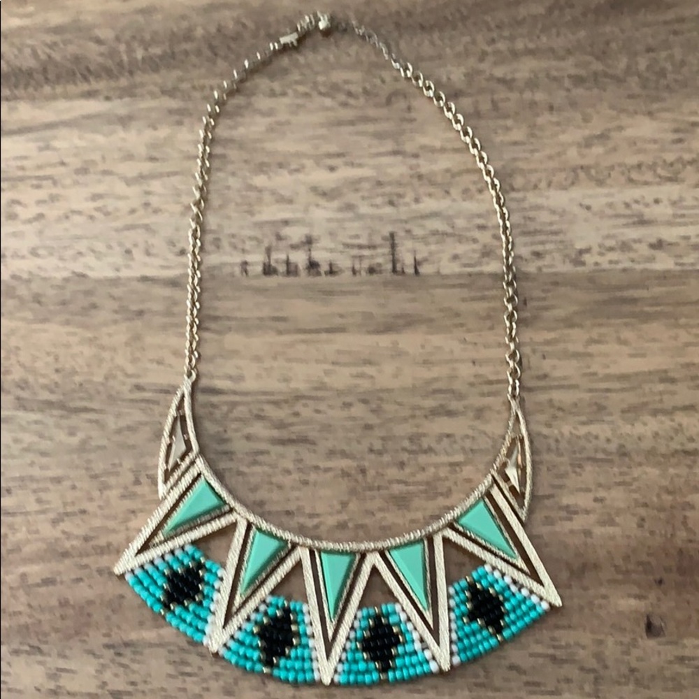 BOGO FREE—teal/gold plate statement necklace